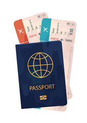 Passport with tickets travel isolated on white background
