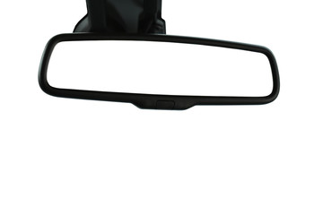 rear view mirror part of vehicle car with empty blank reflection in mirror, object isolated on white background
