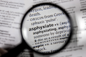 The word or phrase asphyxiate in a dictionary.