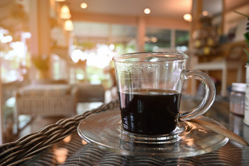 hot black coffee drink in cafe