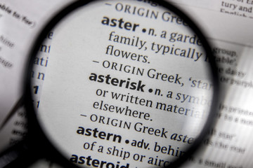 The word or phrase asterisk in a dictionary.