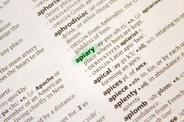 Apiary word or phrase in a dictionary.