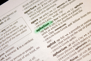 Aphelion word or phrase in a dictionary.