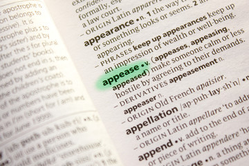 Appease word or phrase in a dictionary.