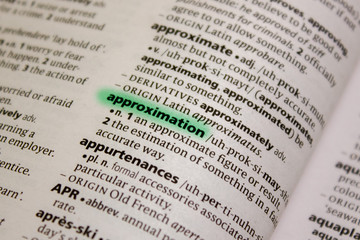 Approximation word or phrase in a dictionary.