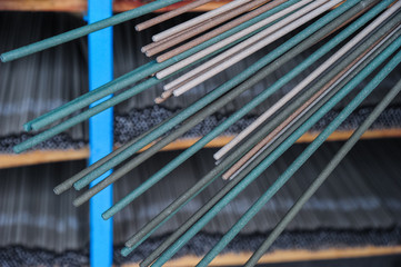 Welding electrodes in bulk.Close up picture.