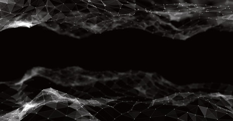 Big data network 3d illustration white lines connected on black background