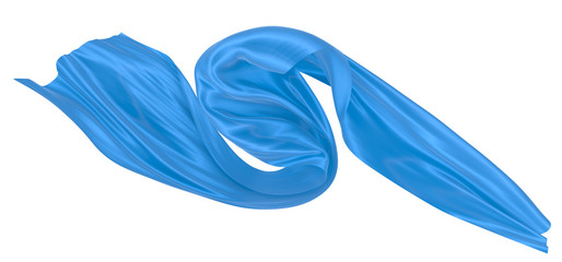 Beautiful flowing fabric of blue wavy silk or satin. 3d rendering image.