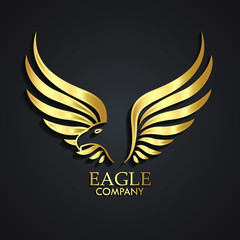3d golden abstract winged eagle logo