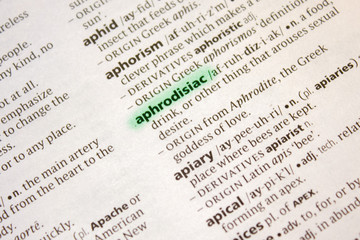 Naklejka premium Aphrodisiac word or phrase in a dictionary.