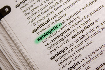 Apologetic word or phrase in a dictionary.