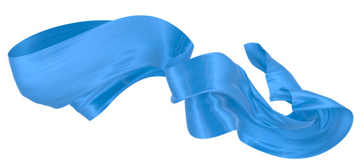 Beautiful flowing fabric of blue wavy silk or satin. 3d rendering image.