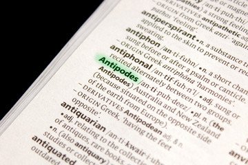 Fototapeta premium Antipodes word or phrase in a dictionary.