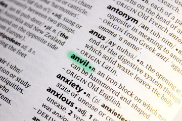 Anvil word or phrase in a dictionary.