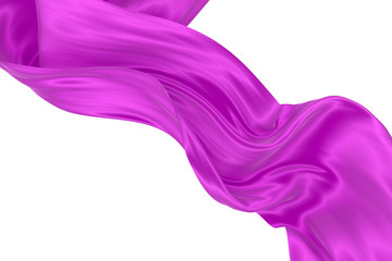 Beautiful flowing fabric of magenta wavy silk or satin. 3d rendering image.
