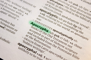 Apocrypha word or phrase in a dictionary.
