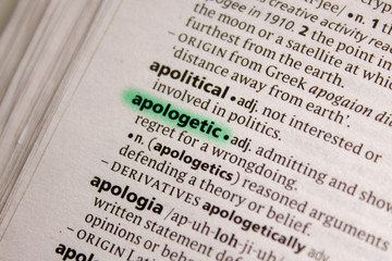 Apologetic word or phrase in a dictionary.