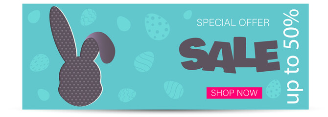 Vector Easter bunny looking out a green background