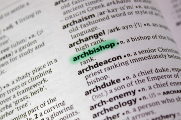 Archbishop word or phrase in a dictionary.