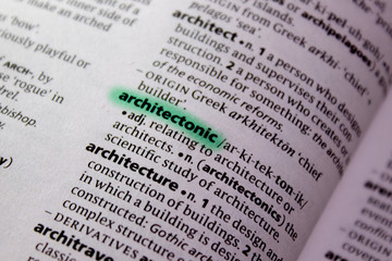 Architectonic word or phrase in a dictionary.
