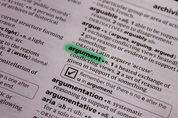 Argument word or phrase in a dictionary.