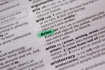 Aries word or phrase in a dictionary.