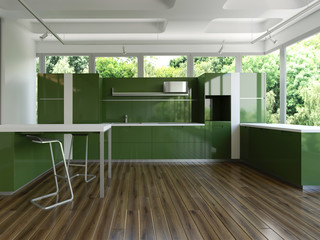 3d rendering of new green kitchen