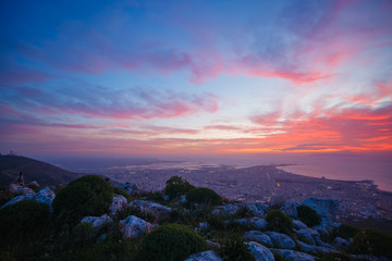 Top view above the city in twilight.