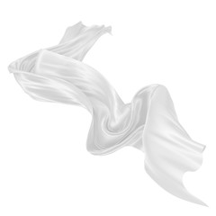 Beautiful flowing fabric of white wavy silk or satin. 3d rendering image.