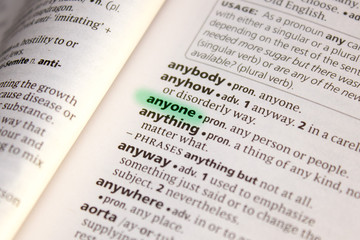 Obraz premium Anyone word or phrase in a dictionary.