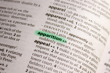Apparition word or phrase in a dictionary.