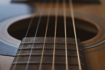 Fototapeta premium Wood texture of lower deck of six strings acoustic guitar