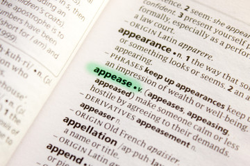 Appease word or phrase in a dictionary.