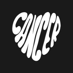 Hand Drawn Typography Name of Zodiac Cancer On Black Background. Calligraphic Handwritten Name of Zodiac