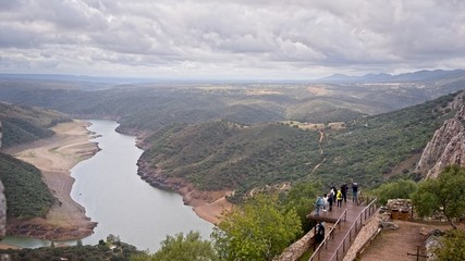 Aerial view of the Tagus River as it passes through the Monfragüe National Park, Spain