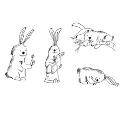 Cute bunnies. Line art. Vector illustration.