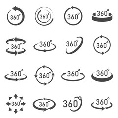 360 degree view glyph vector monochrome icons set