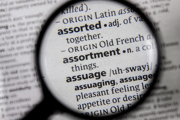 The word or phrase assortment in a dictionary.