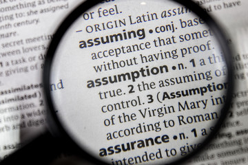 The word or phrase assumption in a dictionary.