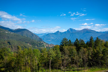 Fototapeta na wymiar Panoramic View over Menaggio Village and Lake Como with Mountain in Lombardy, Italy.