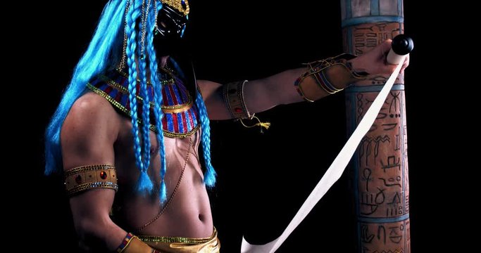 Ancient egyptian god Thoth is opening and reading a scroll, 4k