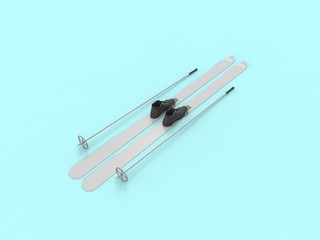 3D rendering of a couple pair of skis isolated in empty space.