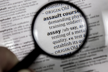 The word or phrase assay in a dictionary.