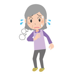 おばあさん　動悸息切れ　女性　息が上がる　息遣い　深呼吸　更年期障害