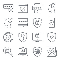 Computer secure and data protection related line icon set. protection of personal information linear icons. Network safety and password outline vector sign collection.