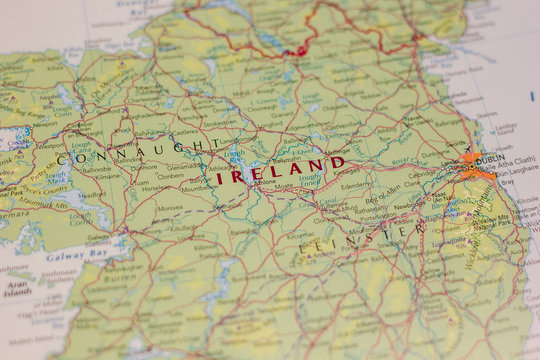 Ivanovsk, Russia - January 24, 2019: Ireland on the map of the world.