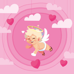 Love cupid cartoon and clouds vector design