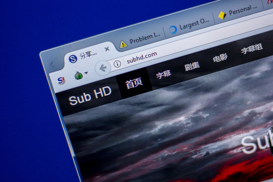 Ryazan, Russia - June 05, 2018: Homepage of SubHD website on the display of PC, url - SubHD.com.