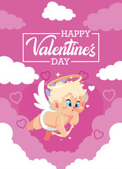 Love cupid cartoon and clouds vector design