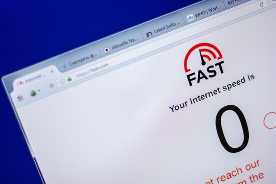 Ryazan, Russia - June 05, 2018: Homepage of Fast website on the display of PC, url - Fast.com.